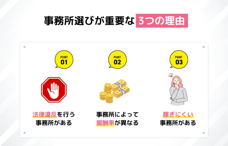 事務所選びが重要な3つの理由